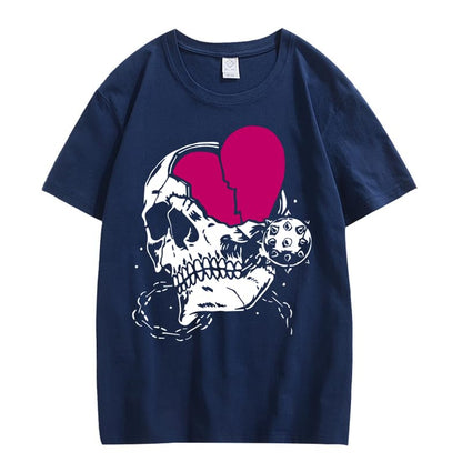 CORIRESHA Adolescente Lindo Corazón Cuello Redondo Manga Corta Casual Verano Algodón Calavera Camiseta