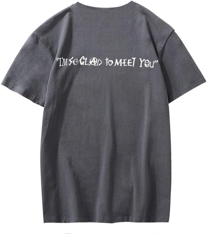 CORIRESHA Camiseta holgada de verano de manga corta con cuello redondo y estampado de letras en la espalda unisex