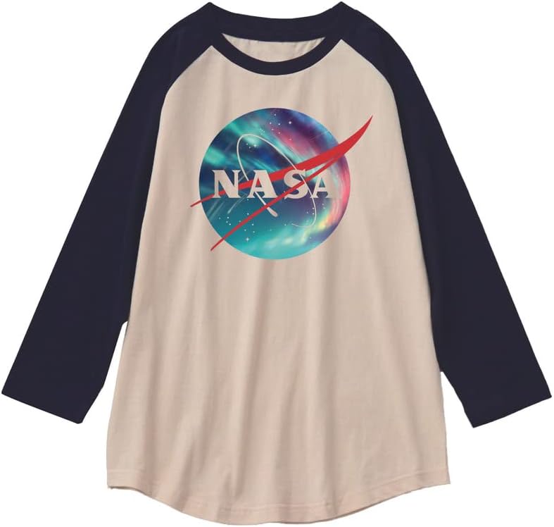 CORIRESHA Camiseta unisex de algodón con estampado de logotipo de la NASA y mangas raglán 3/4 con cuello redondo