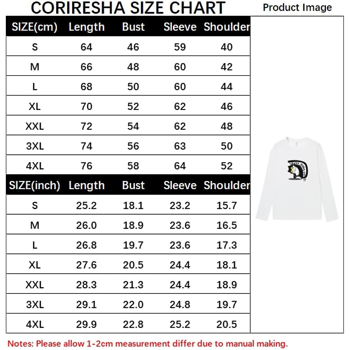 CORIRESHA Unisex Cat T-Shirt Crew Neck Long Sleeve Cotton Basic Cute Top