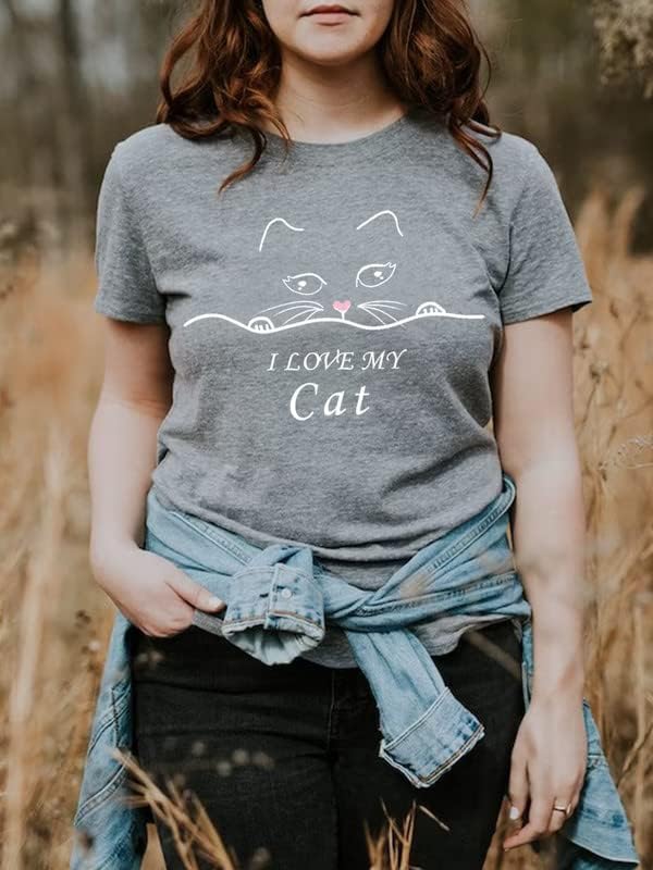 CORIRESHA Cat Lovers T-Shirt Short Sleeve Round Neck Casual Soft Cute Top