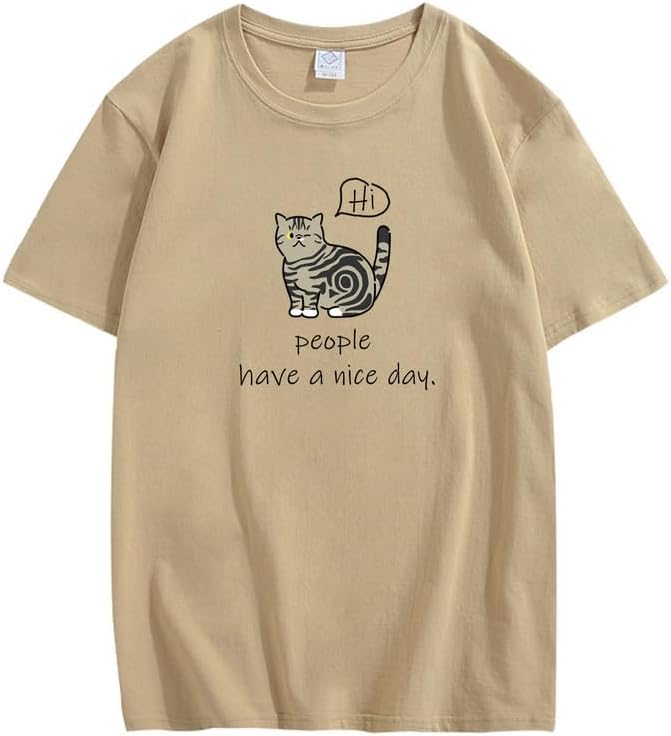 CORIRESHA Adolescente Lindo Gato Cuello Redondo Manga Corta Casual Letra Personalizada Camiseta