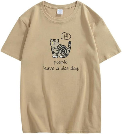 CORIRESHA Adolescente Lindo Gato Cuello Redondo Manga Corta Casual Letra Personalizada Camiseta