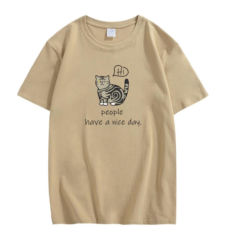 CORIRESHA Adolescente Lindo Gato Cuello Redondo Manga Corta Casual Letra Personalizada Camiseta