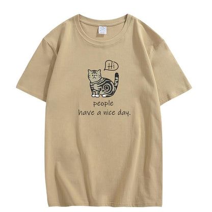 CORIRESHA Adolescente Lindo Gato Cuello Redondo Manga Corta Casual Letra Personalizada Camiseta