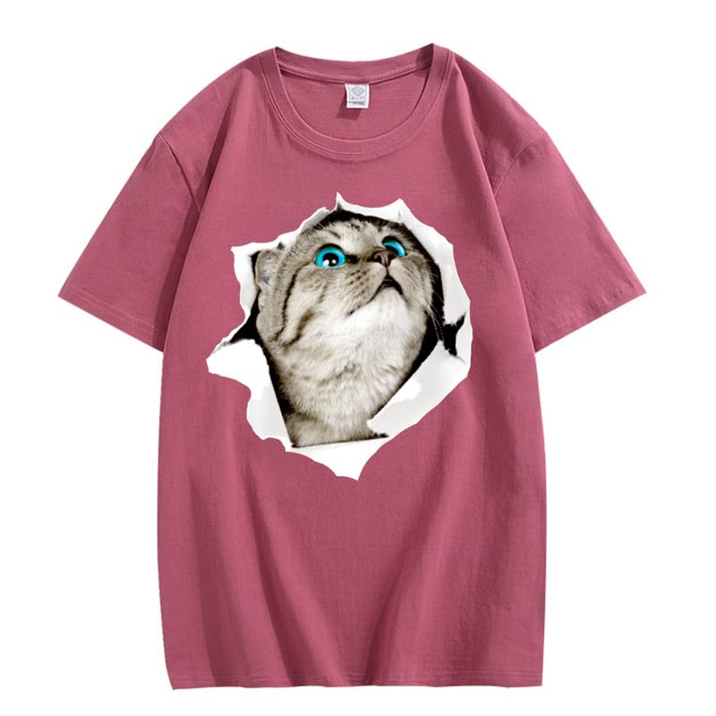 CORIRESHA Cat Lover Camiseta Cuello Redondo Manga Corta Suelta Algodón Suave Adolescente Lindo Top