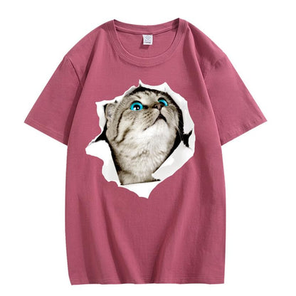 CORIRESHA Cat Lover Camiseta Cuello Redondo Manga Corta Suelta Algodón Suave Adolescente Lindo Top