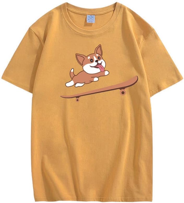CORIRESHA Adolescente Lindo Shiba Inu Perro Monopatín Cuello Redondo Manga Corta Camiseta Acogedora