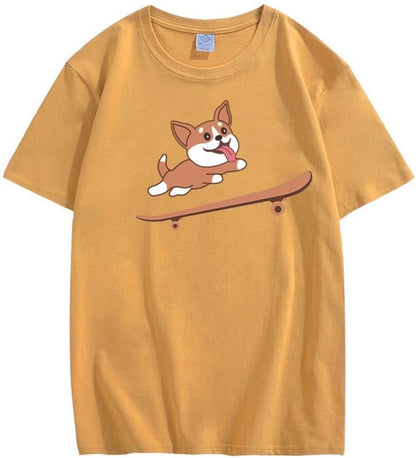 CORIRESHA Adolescente Lindo Shiba Inu Perro Monopatín Cuello Redondo Manga Corta Camiseta Acogedora