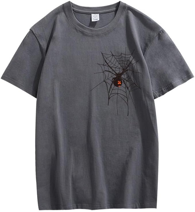 CORIRESHA Halloween Spider Web Camiseta Cuello Redondo Manga Corta Casual Adolescente Y2K Estética Ropa