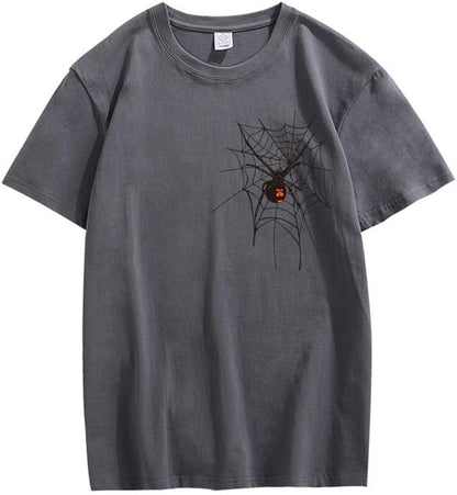 CORIRESHA Halloween Spider Web Camiseta Cuello Redondo Manga Corta Casual Adolescente Y2K Estética Ropa