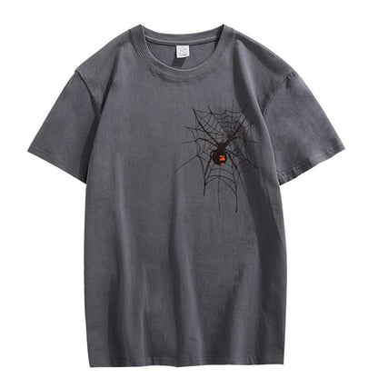 CORIRESHA Halloween Spider Web Camiseta Cuello Redondo Manga Corta Casual Adolescente Y2K Estética Ropa