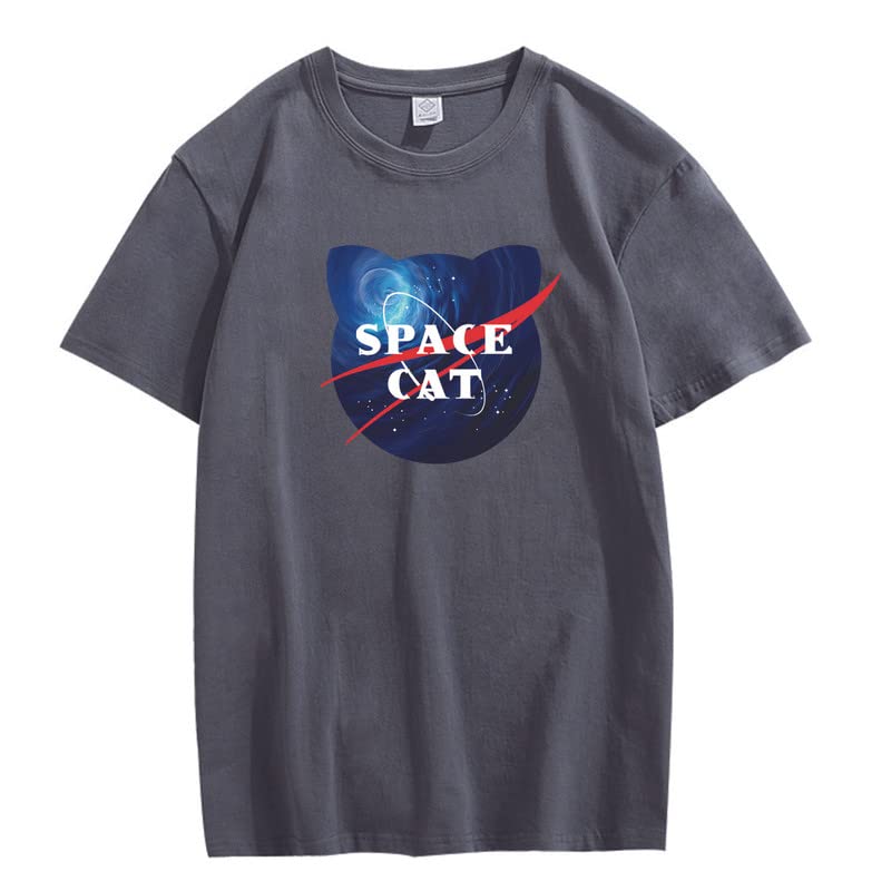 CORIRESHA Space Lover Casual cuello redondo manga corta lindo gato talla grande camiseta unisex