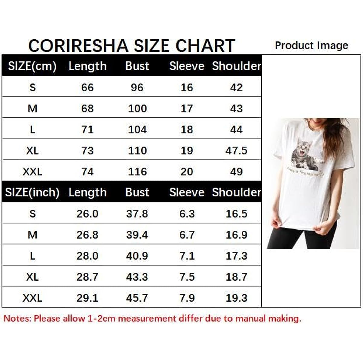 CORIRESHA Camiseta de gato feliz para mujer, cuello redondo, manga corta, verano, suelta, linda camiseta