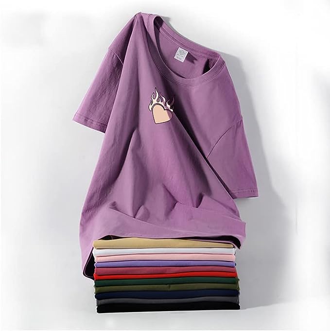 CORIRESHA Adolescente Lindo Corazón Llama Cuello Redondo Manga Corta Casual Algodón San Valentín Camiseta