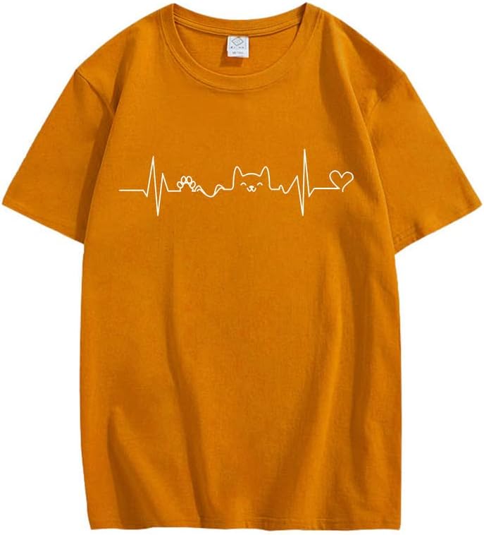 CORIRESHA Camisetas divertidas para amantes de los gatos con latido del corazón para adolescentes