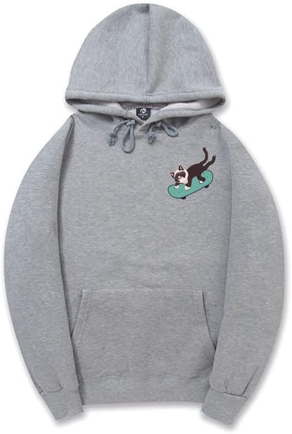 CORIRESHA Sudadera con capucha de manga larga con cordón y diseño de gato monopatín para jóvenes
