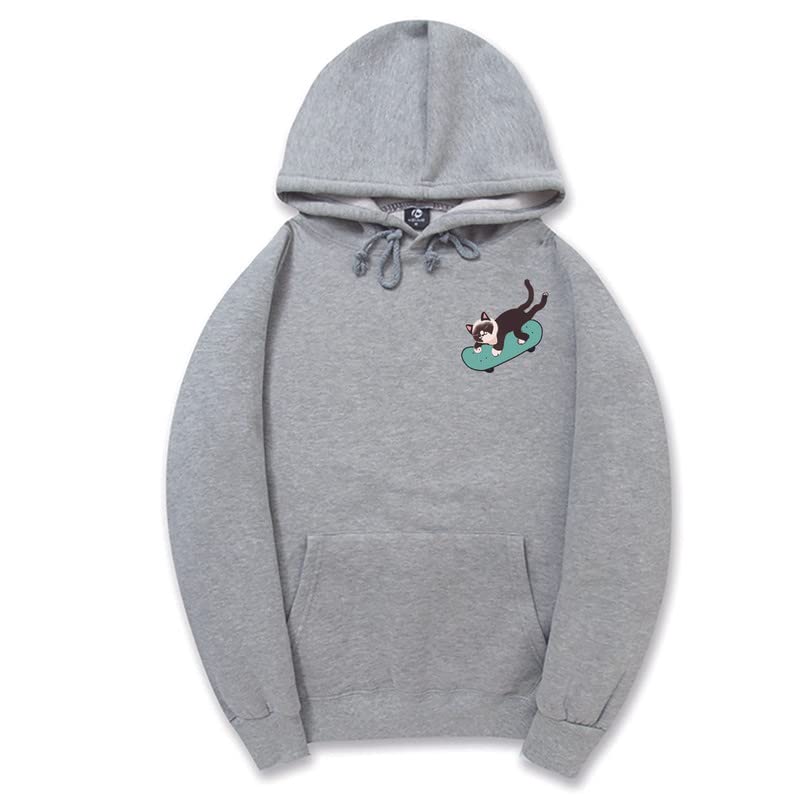 CORIRESHA Sudadera con capucha de manga larga con cordón y diseño de gato monopatín para jóvenes