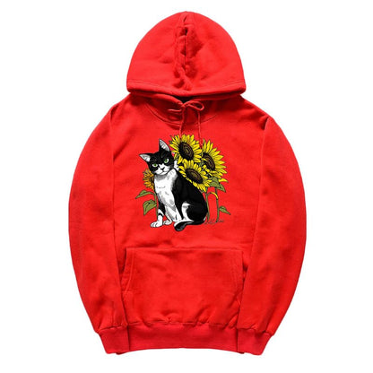 CORIRESHA Lindo Gato Sudadera con capucha Casual Manga Larga Cordón Girasol Sudadera