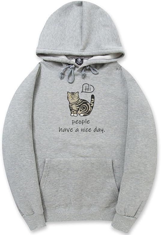 CORIRESHA Sudadera con capucha de gato lindo para adolescente, sudadera informal de manga larga con cordón y letras de algodón