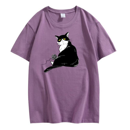 CORIRESHA Teen's Cute Cat T-Shirt Casual Crew Neck Short Sleeve Cotton Loose Top