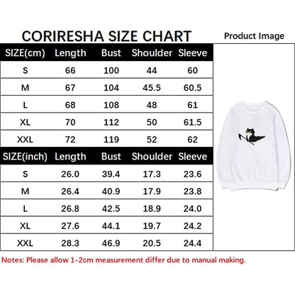 CORIRESHA Teen Ghost Cat Sweatshirt Crewneck Long Sleeve Halloween Gothic Pullover