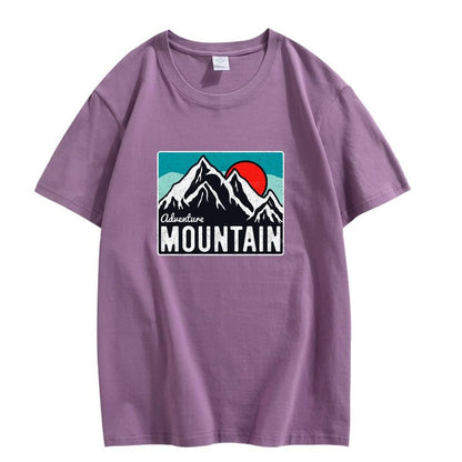 CORIRESHA Camiseta básica suelta de manga corta con cuello redondo y gráfico de montaña vintage para mujer
