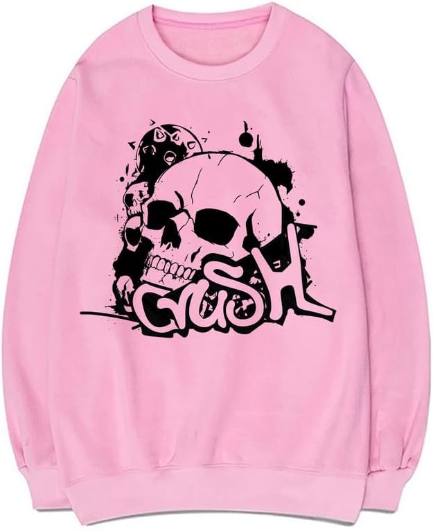 CORIRESHA Sudadera unisex con diseño de calavera, cuello redondo, manga larga, Y2K, estética gótica