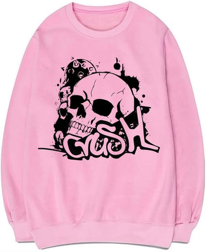 CORIRESHA Sudadera unisex con diseño de calavera, cuello redondo, manga larga, Y2K, estética gótica