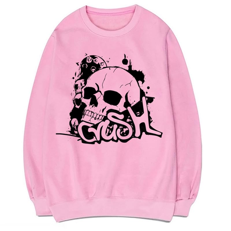 CORIRESHA Sudadera unisex con diseño de calavera, cuello redondo, manga larga, Y2K, estética gótica