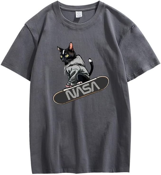 CORIRESHA Camiseta holgada informal de manga corta con cuello redondo y monopatín de gato para mujer