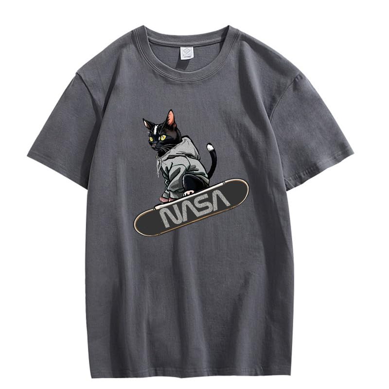 CORIRESHA Camiseta holgada informal de manga corta con cuello redondo y monopatín de gato para mujer