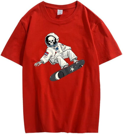 CORIRESHA Camiseta de astronauta con calavera para mujer, informal, cuello redondo, manga corta, para verano, skate