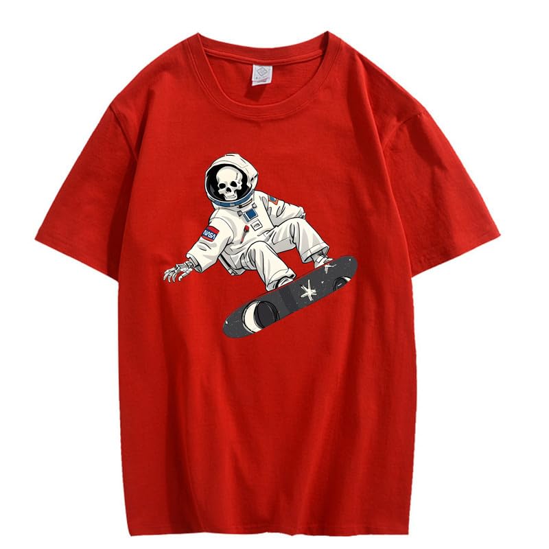 CORIRESHA Camiseta de astronauta con calavera para mujer, informal, cuello redondo, manga corta, para verano, skate