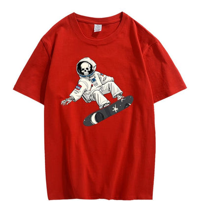 CORIRESHA Camiseta de astronauta con calavera para mujer, informal, cuello redondo, manga corta, para verano, skate