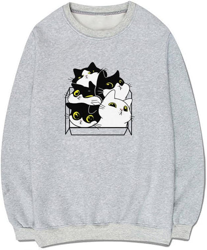 CORIRESHA Unisex Cute Cat Box Crew Neck Long Sleeve Soft Cotton Sweatshirt