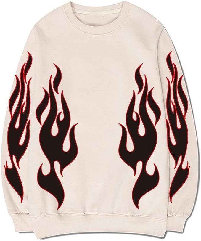 CORIRESHA Teen Flame Sudadera Cuello Redondo Manga Larga Algodón Y2K Estética Jersey