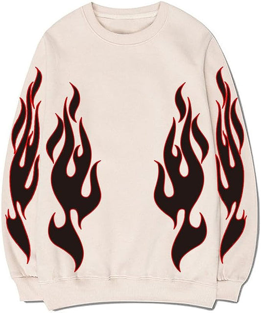 CORIRESHA Teen Flame Sweatshirt Crewneck Long Sleeve Cotton Y2K Aesthetic Pullover