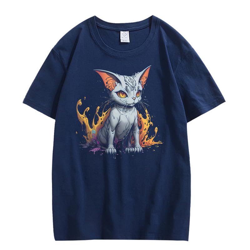 CORIRESHA Adolescente Lindo Gato Cuello Redondo Manga Corta Casual Verano Camiseta Básica