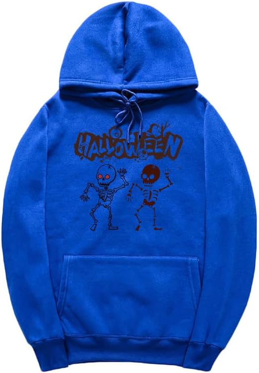 CORIRESHA Teen Halloween Skeleton Hoodie Casual Drawstring Y2K Aesthetic Gothic Sweatshirt