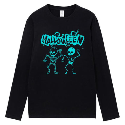 CORIRESHA Teen Halloween Skeleton Crewneck Long Sleeve Y2K Aesthetic Gothic T-Shirt
