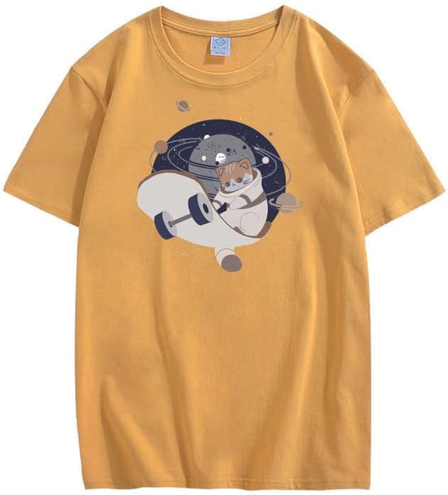 CORIRESHA Camiseta holgada de manga corta con cuello redondo y monopatín de gato lindo para adolescente