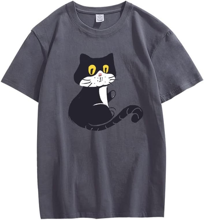 CORIRESHA Teen Cat T-Shirt Round Neck Short Sleeves Loose Soft Cozy Cute Tops