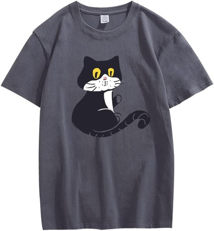 CORIRESHA Adolescente Gato Camiseta Cuello Redondo Manga Corta Suelta Suave Acogedor Lindo Tops