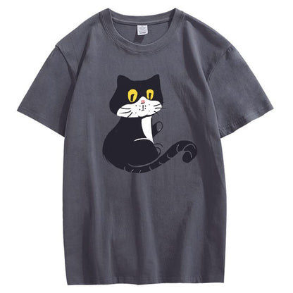 CORIRESHA Teen Cat T-Shirt Round Neck Short Sleeves Loose Soft Cozy Cute Tops