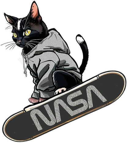 CORIRESHA Adolescente Lindo Gato Skateboarding Sudadera con capucha Casual Manga Larga Cordón Básico NASA Sudadera