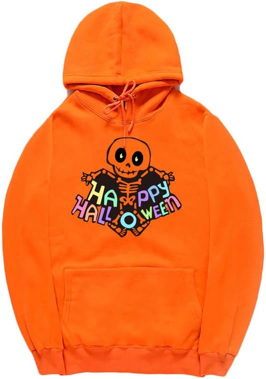 CORIRESHA Sudadera con capucha de esqueleto de Halloween para mujer, manga larga, con cordón y letras de bolsillo