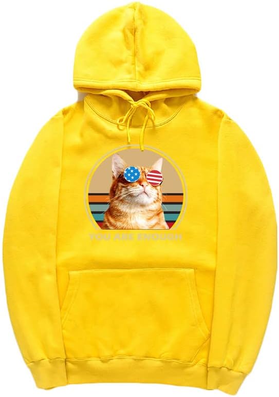CORIRESHA You are Enough Adolescente Linda Sudadera con capucha Casual Manga Larga Cordón Algodón Gato Amantes Sudaderas