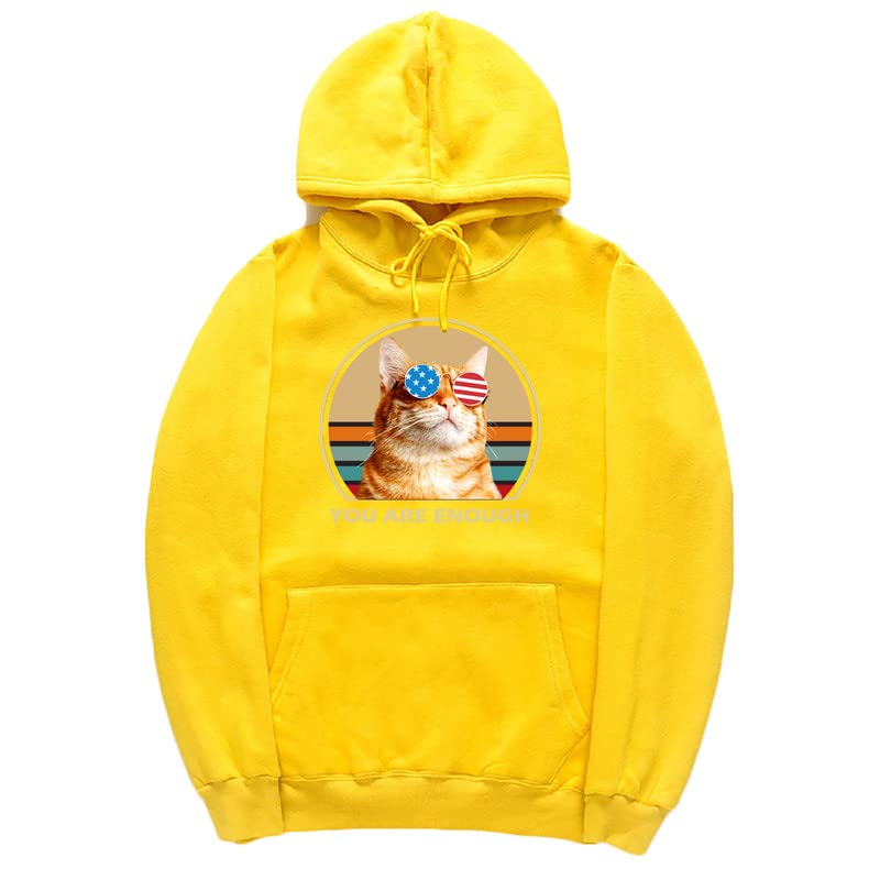 CORIRESHA You are Enough Adolescente Linda Sudadera con capucha Casual Manga Larga Cordón Algodón Gato Amantes Sudaderas
