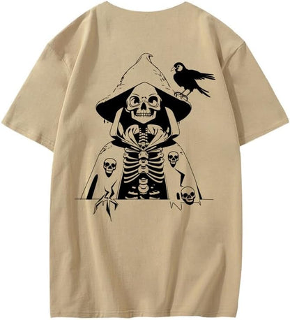 CORIRESHA Camiseta con estampado de calavera para adolescentes, cuello redondo, manga corta, informal, de algodón, disfraz de Halloween